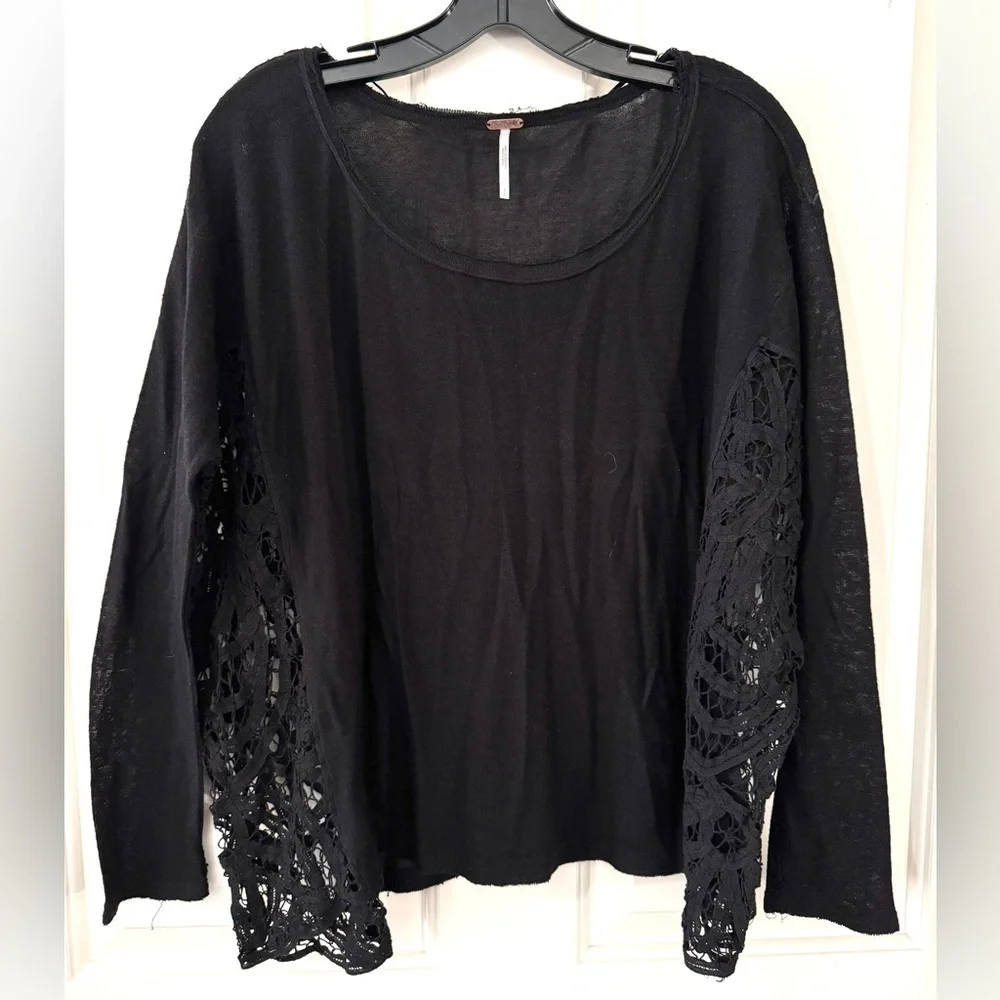 Free People Linen Blend Oversized Crochet Lace Top S